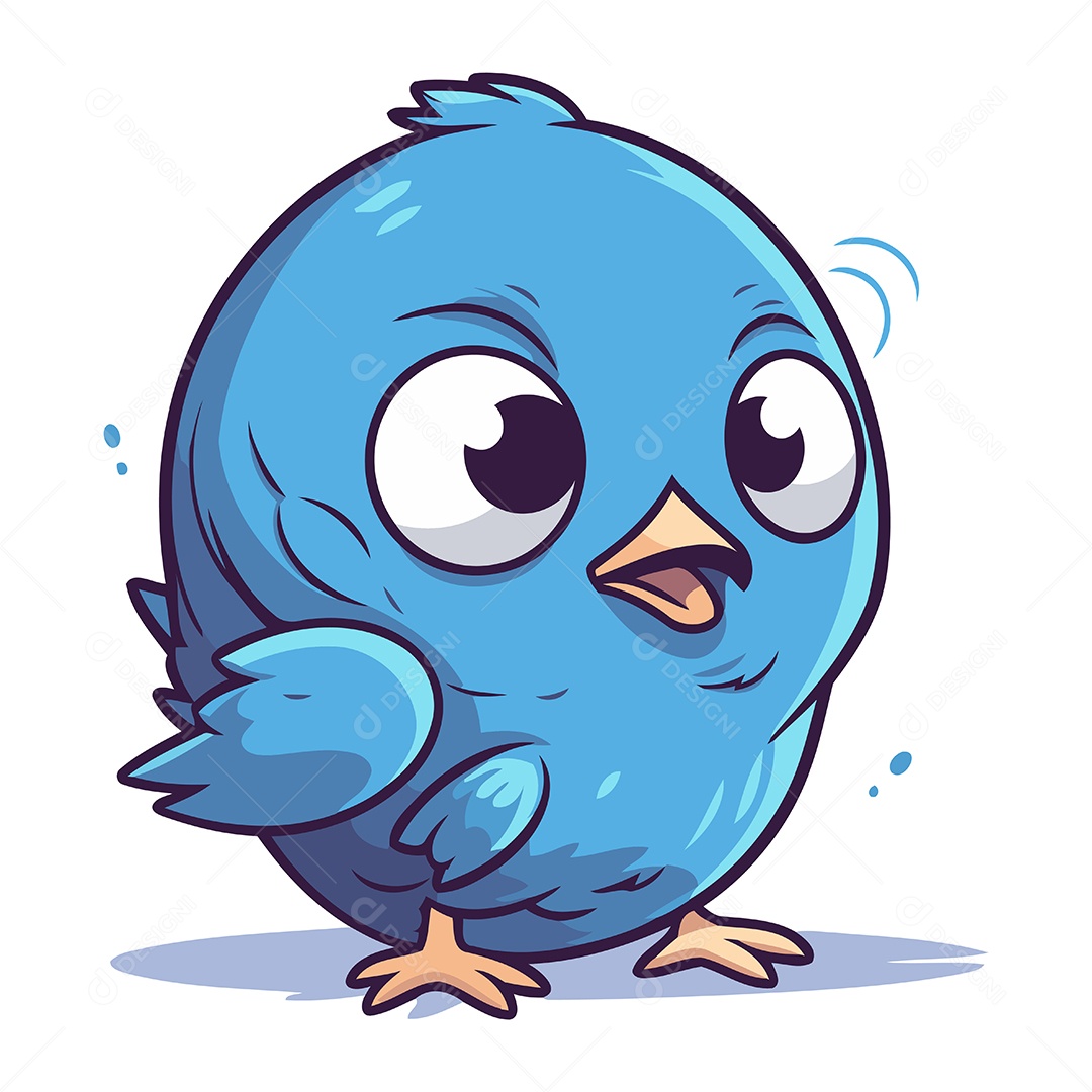 Pássaro Azul Fofo de Desenho Animado Ilustração Vetor EPS