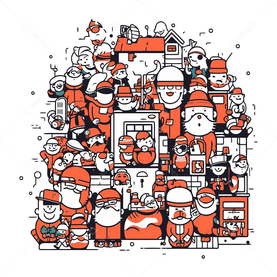 Vários Papai Noel de Desenho Animado Ilustração Vetor EPS