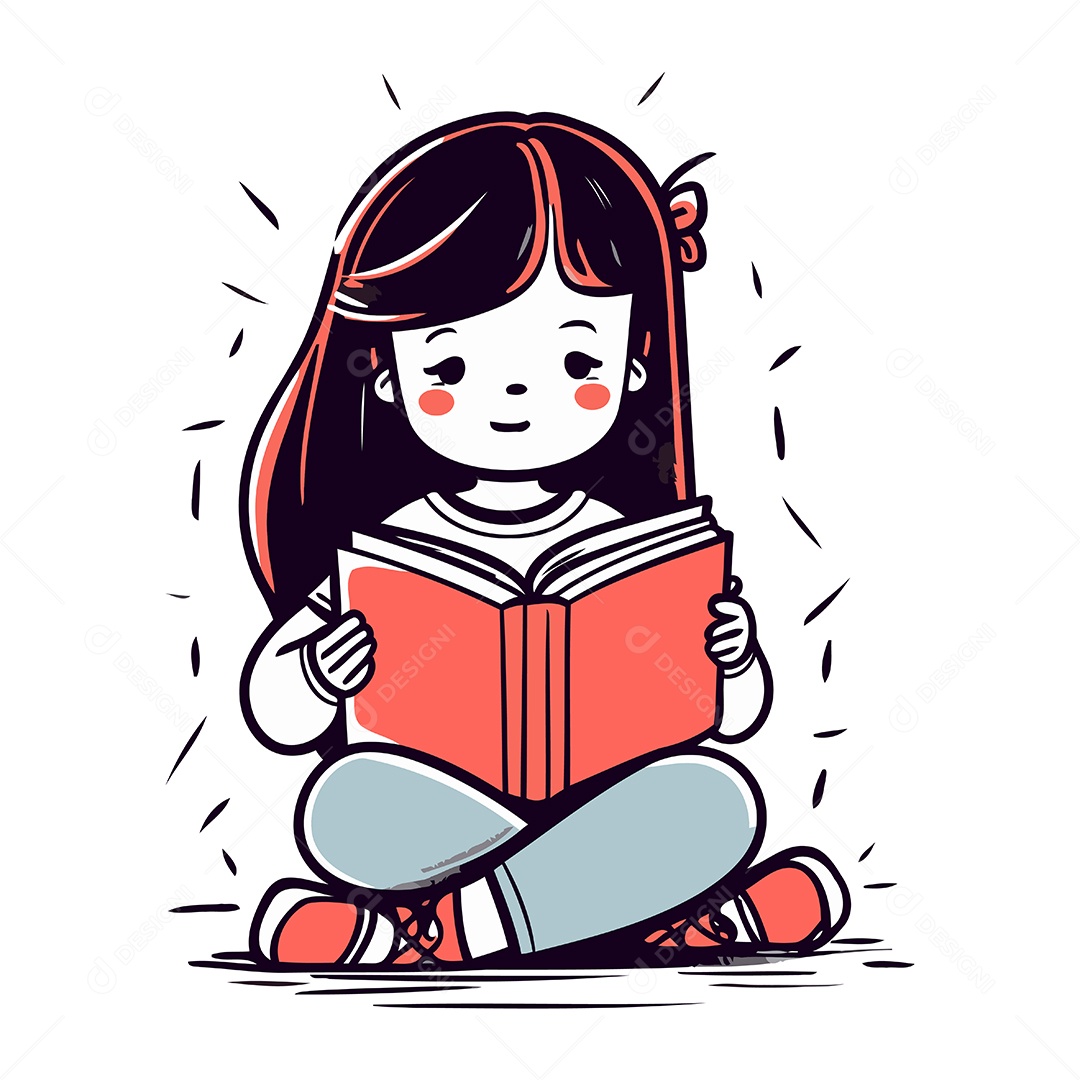 Menina Bonitinha Lendo um Livro Ilustração Vetor EPS