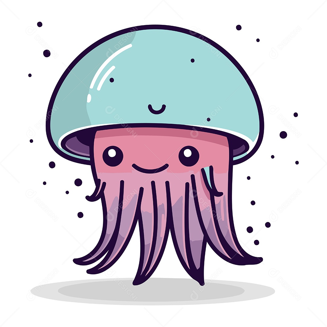 Água Viva Fofa de Desenho Animado Ilustração Vetor EPS