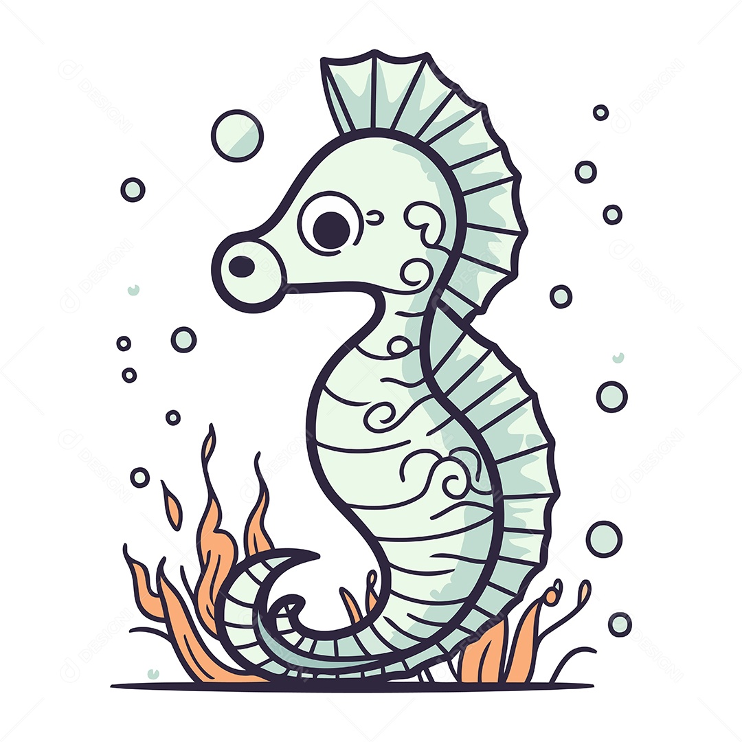 Cavalo Marinho no Mar de Desenho Animado Ilustração Vetor EPS