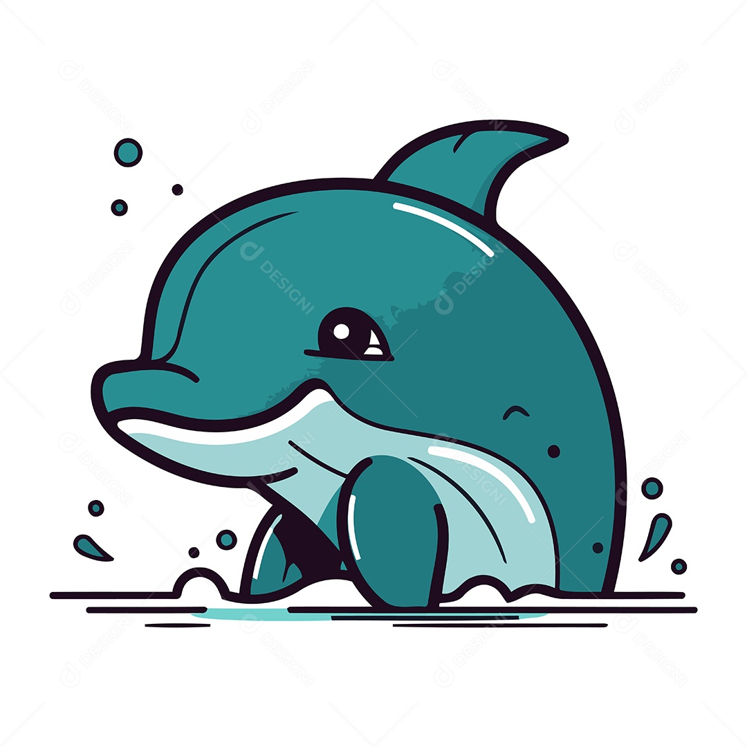 Golfinho Fofo de Desenho Animado Ilustração Vetor EPS