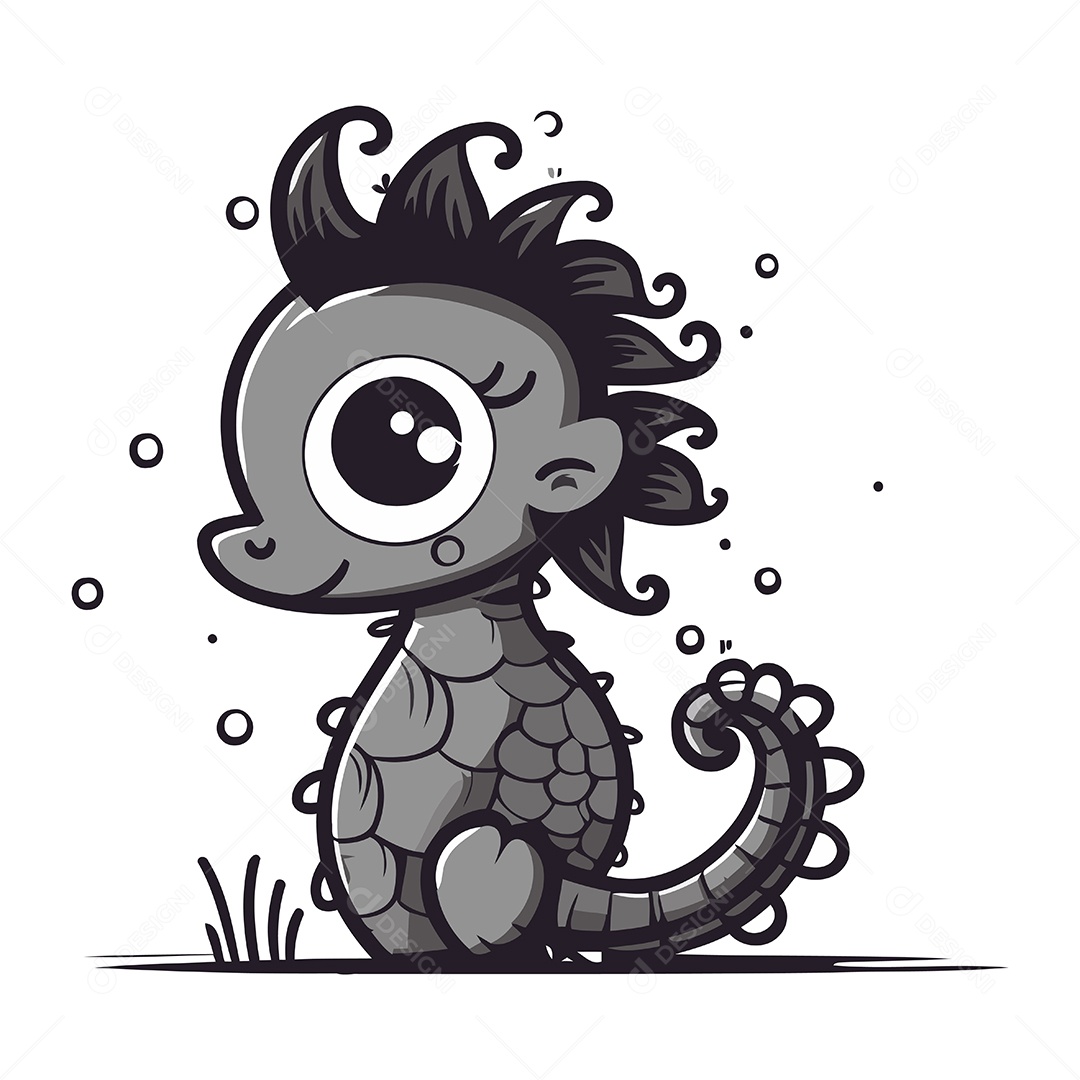 Monstro Marinho Fofo de Desenho Animado Ilustração Vetor EPS