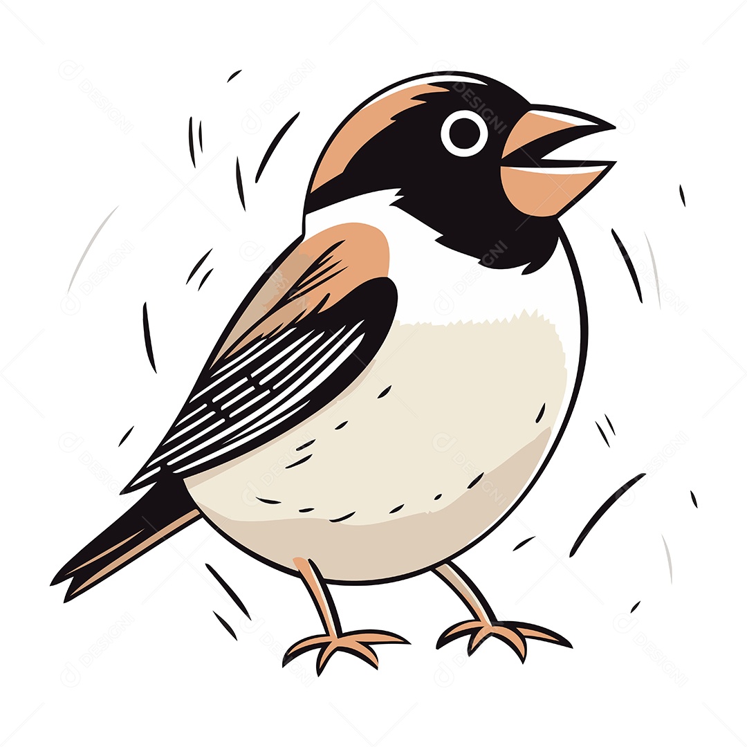 Pássaro Pardal de Desenho Animado Ilustração Vetor EPS