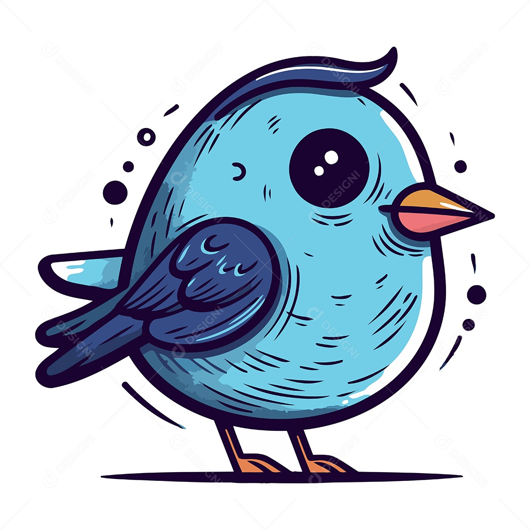 Pássaro Azul Fofo de Desenho Animado Ilustração Vetor EPS