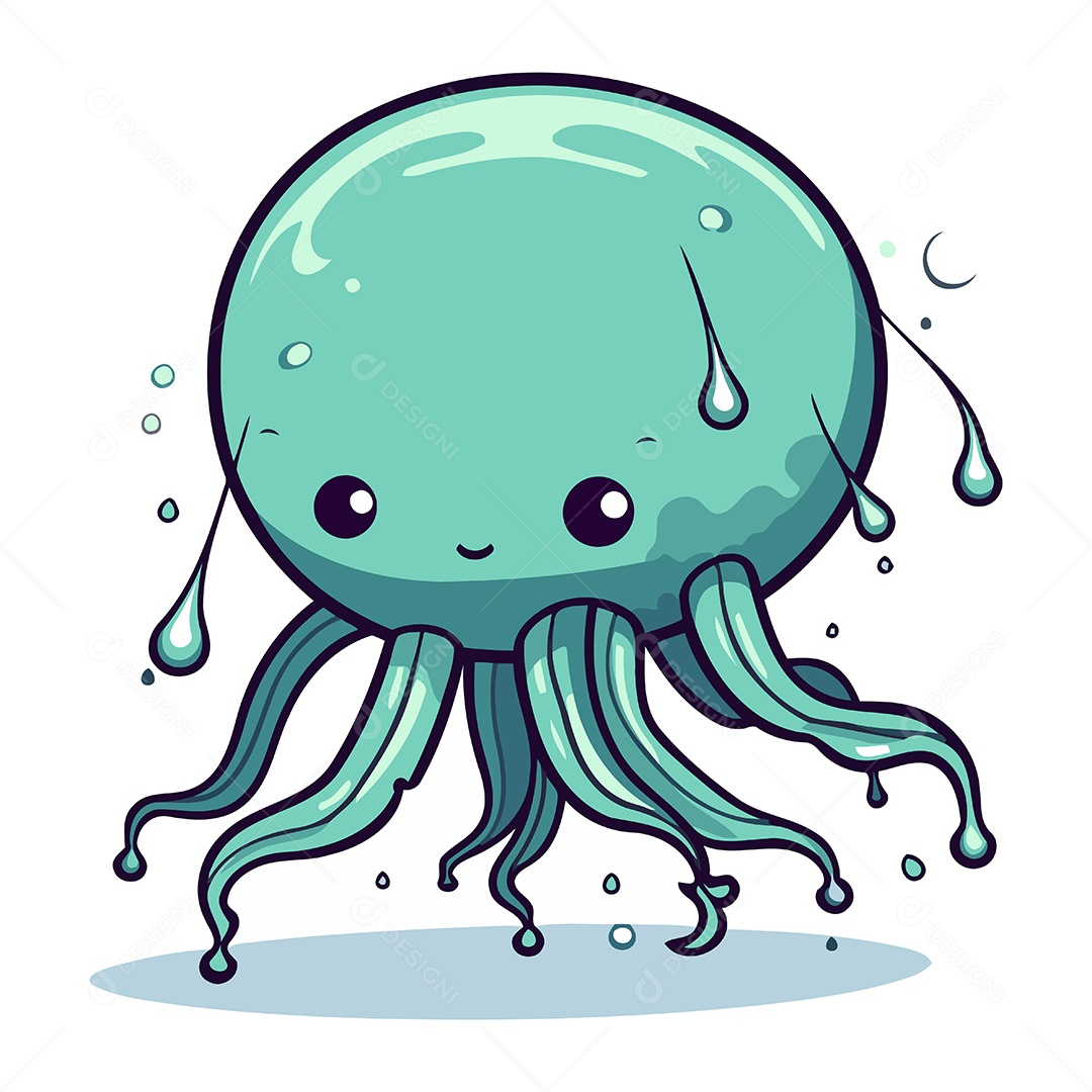 Água Viva Fofa de Desenho Animado Ilustração Vetor EPS