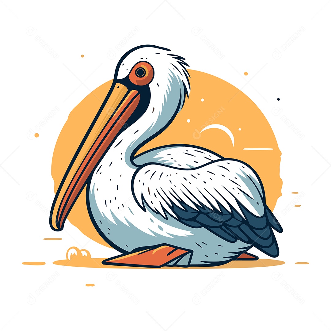 Pelicano de Desenho Animado Ilustração Vetor EPS