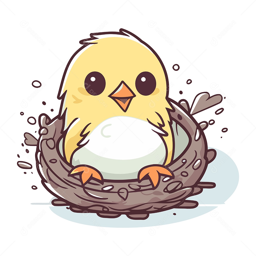 Pintinho Fofo no Ninho de Desenho Animado Ilustração Vetor EPS