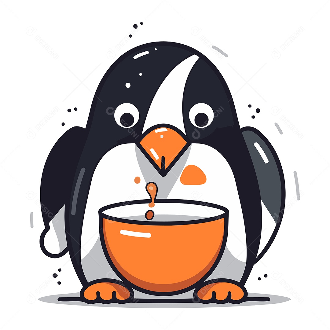 Pinguim com uma Tigela de Sopa Ilustração Vetor EPS
