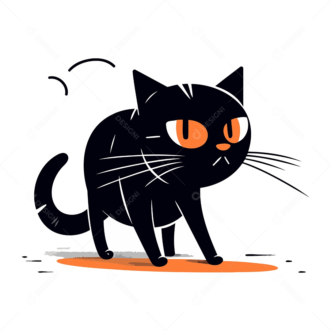 Gato Preto Fofo de Desenho Animado Ilustração Vetor EPS