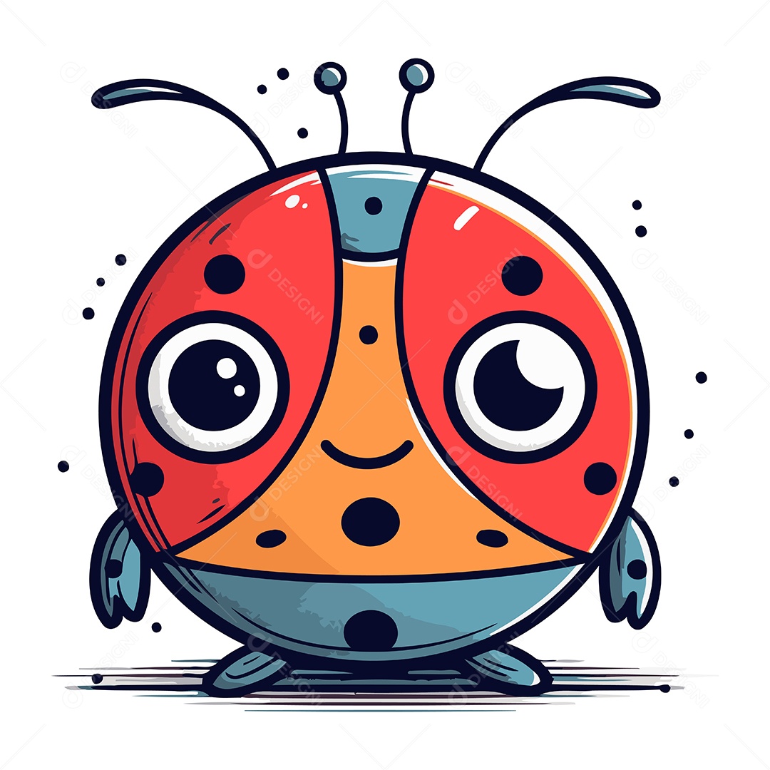 Joaninha Fofa de Desenho Animado Ilustração Vetor EPS