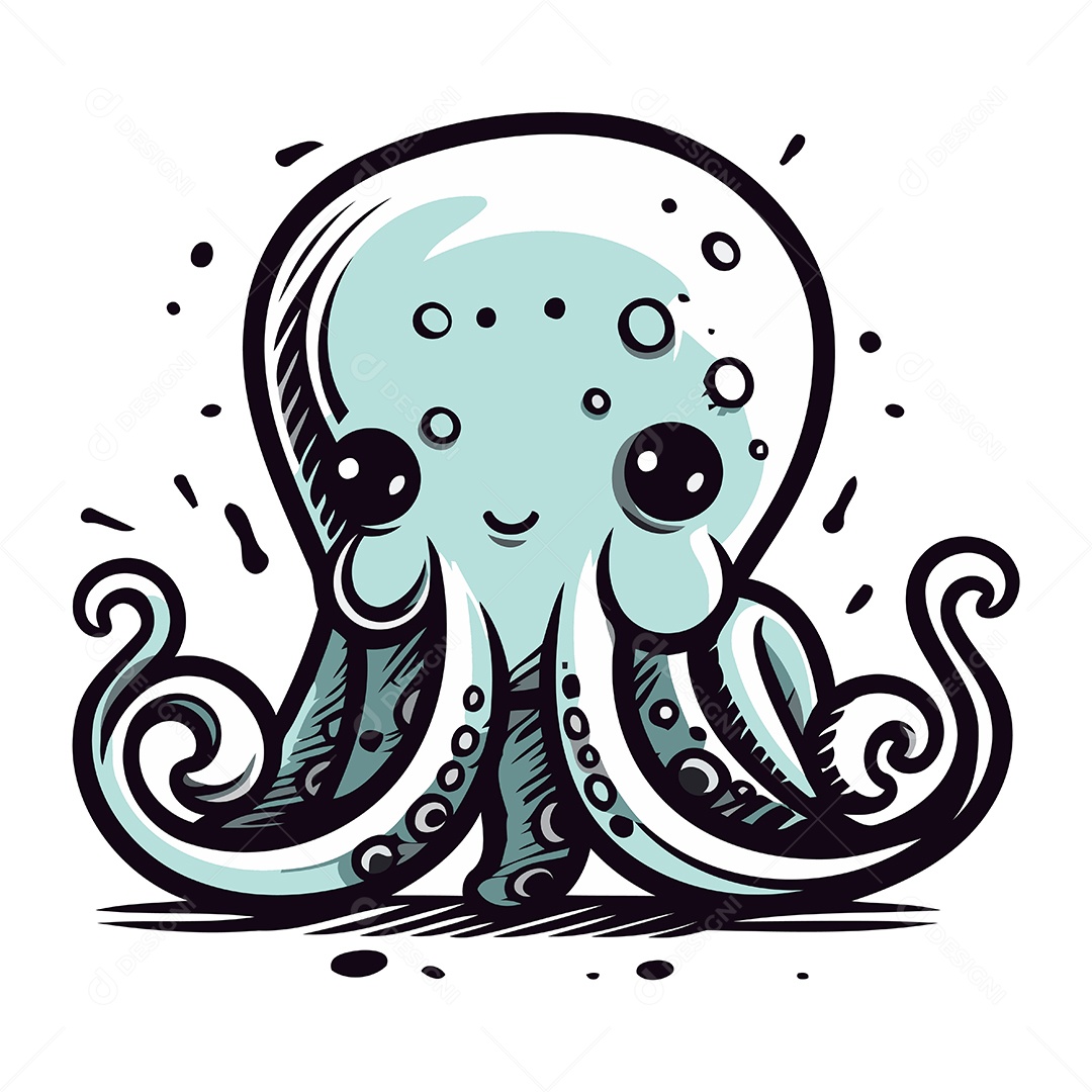 Polvo Fofo de Desenho Animado Ilustração Vetor EPS