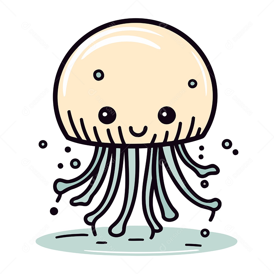 Água Viva Fofa de Desenho Animado Ilustração Vetor EPS