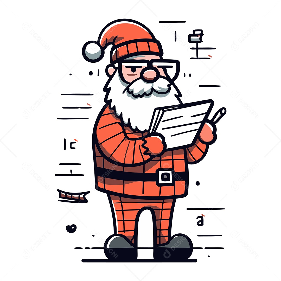 Papai Noel de Desenho Animado com Caderno Ilustração Vetor EPS