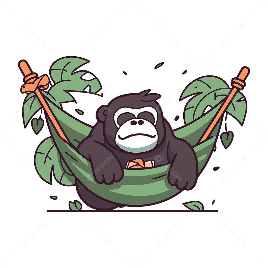 Gorila em uma Rede Desenho Animado Ilustração Vetor EPS