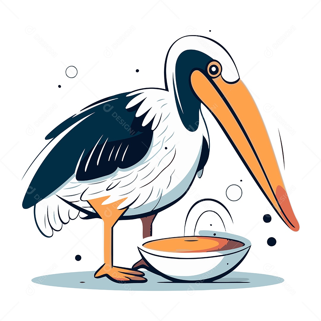 Pelicano com uma Tigela de Sopa Ilustração Vetor EPS
