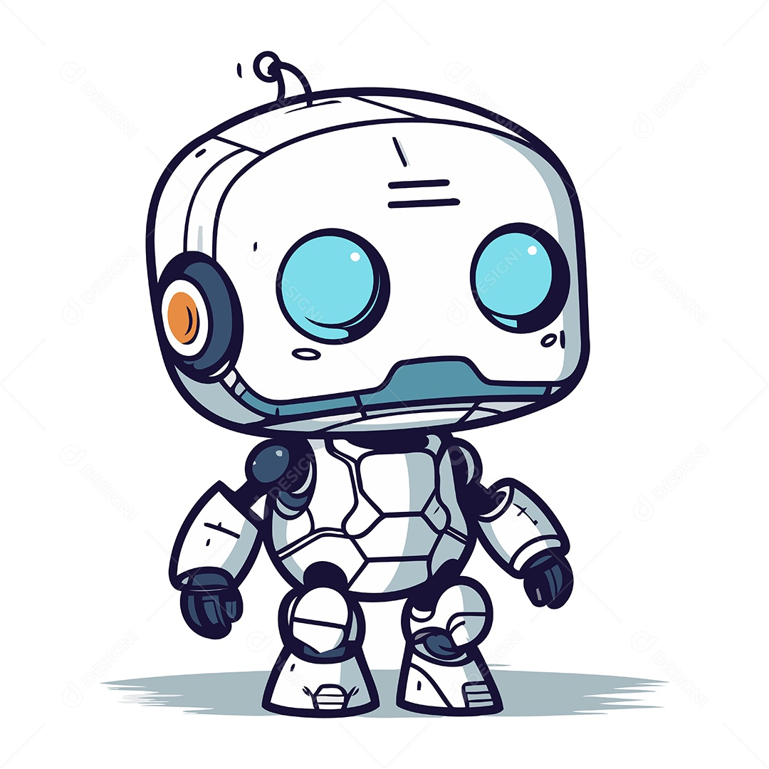 Robô Fofo de Desenho Animado Ilustração Vetor EPS