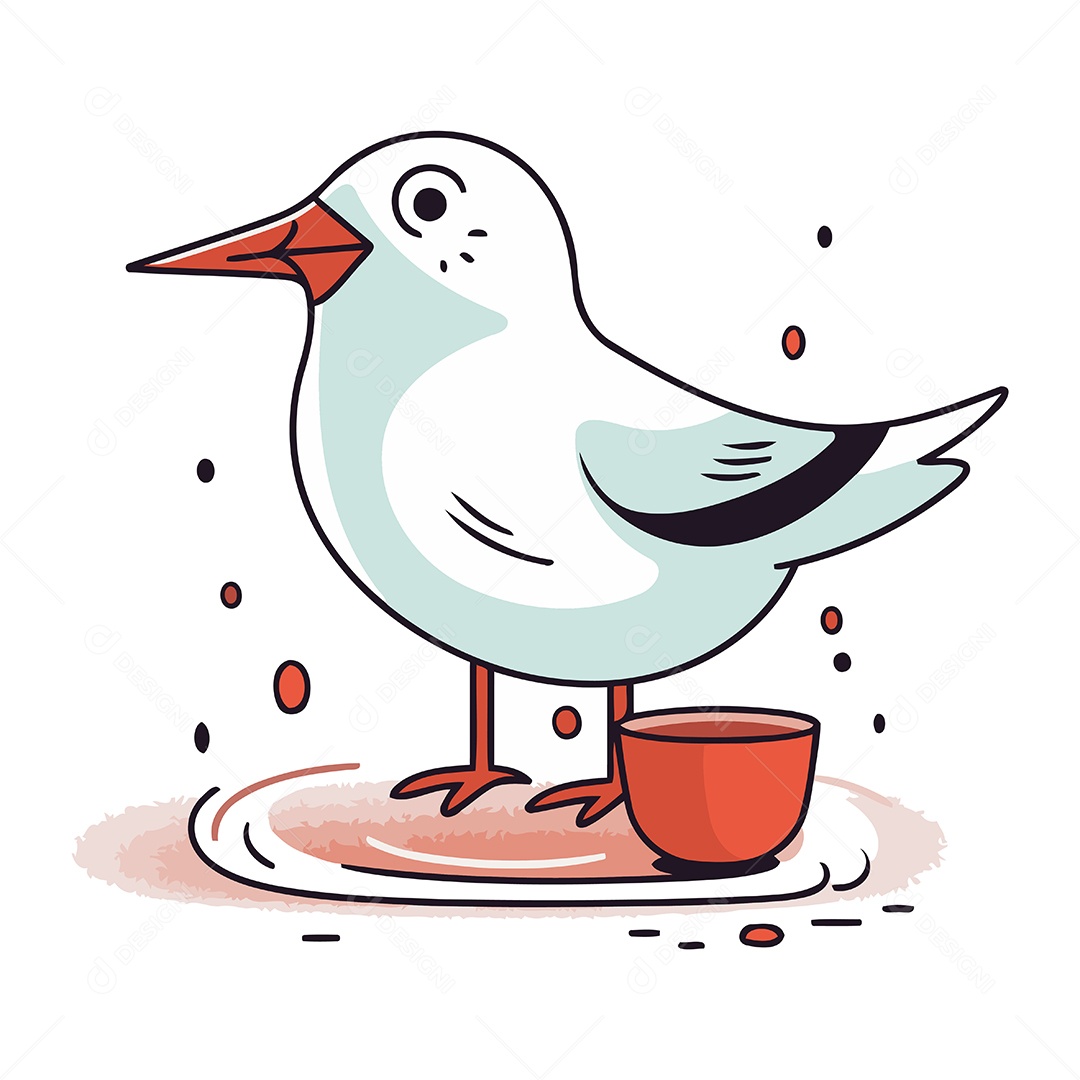 Gaivota com uma Xícara de Café Ilustração Vetor EPS