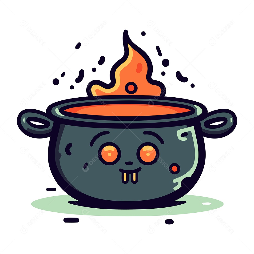 Panela de Desenho Animado Fofa com Fogo Ilustração Vetor EPS