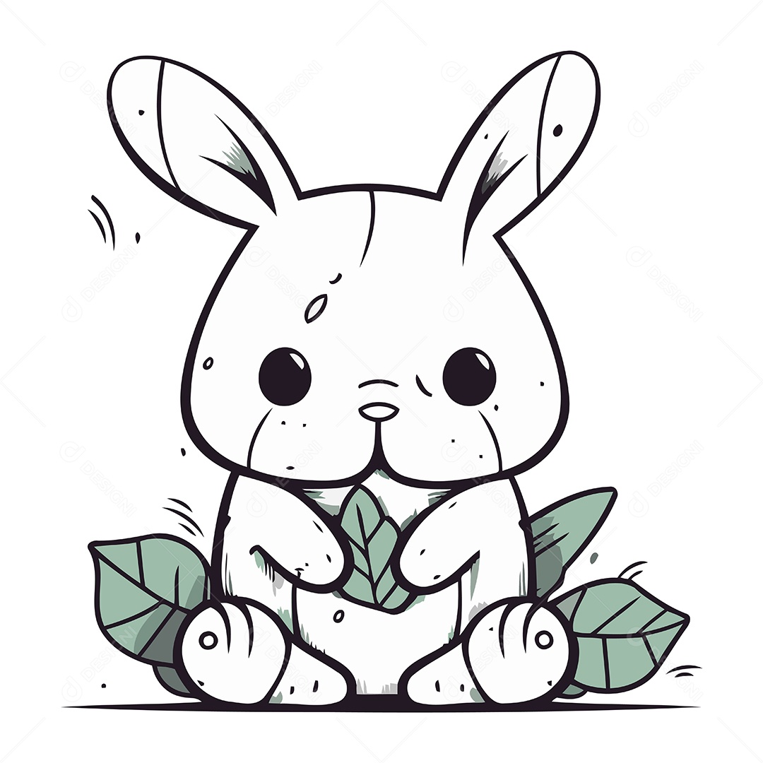 Coelhinho Fofo de Desenho Animado Segurando Folha Ilustração Vetor EPS