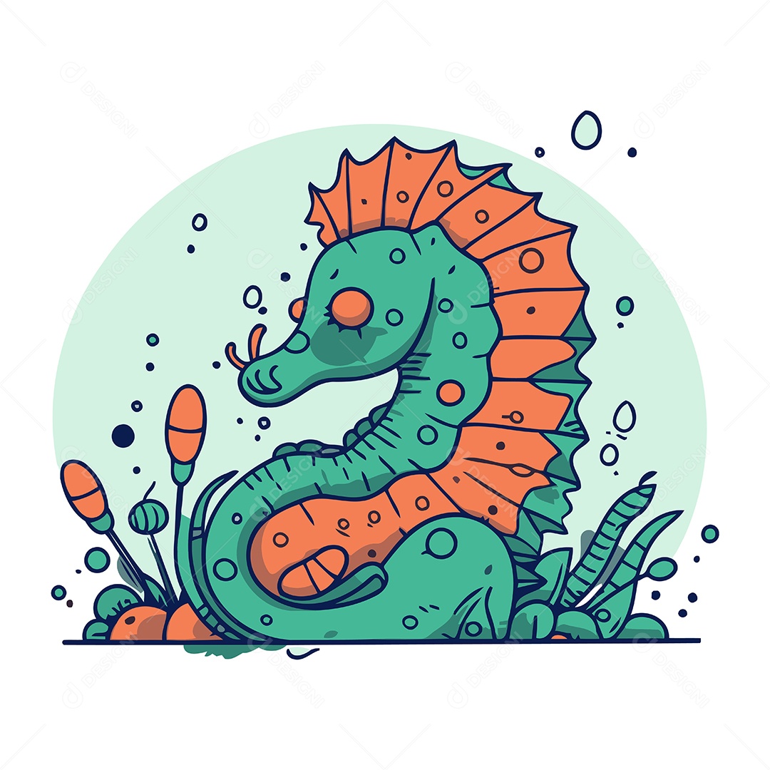 Cavalo Marinho de Desenho Animado Ilustração Vetor EPS