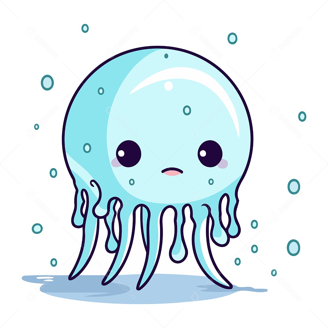 Água Viva Fofa de Desenho Animado Ilustração Vetor EPS