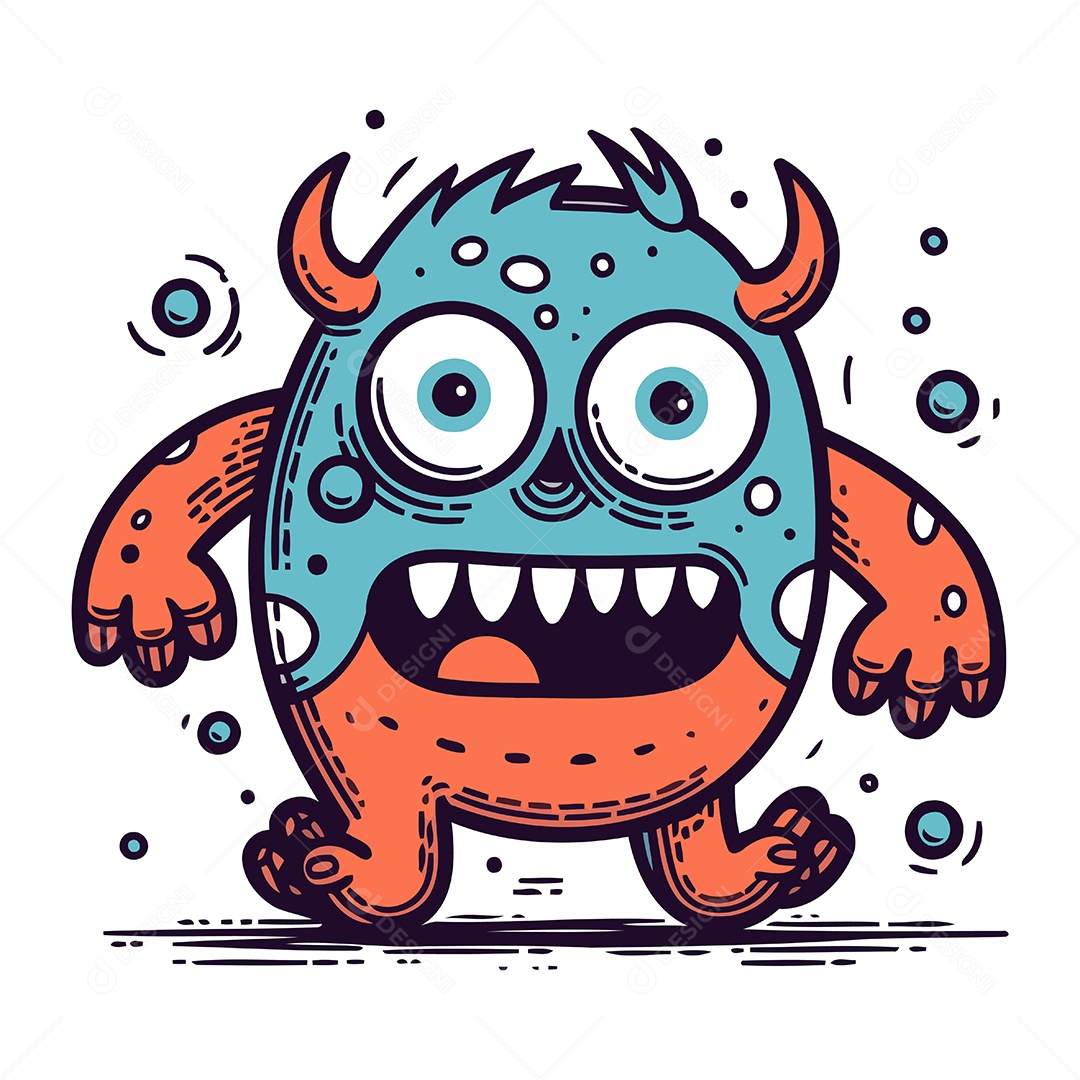 Monstro Engraçado de Desenho Animado Ilustração Vetor EPS