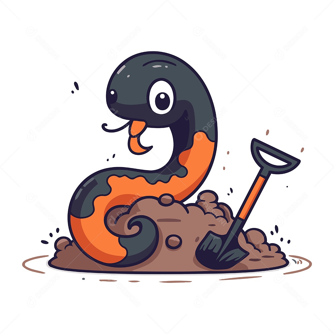 Cobra de Desenho Animado com uma Pá Ilustração Vetor EPS