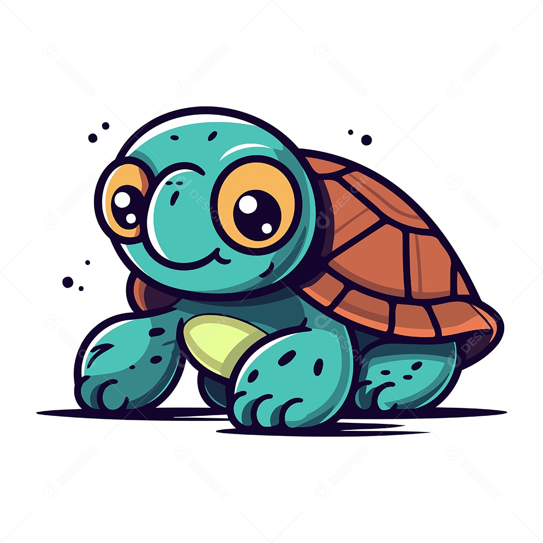 Tartaruga Fofa de Desenho Animado Ilustração Vetor EPS