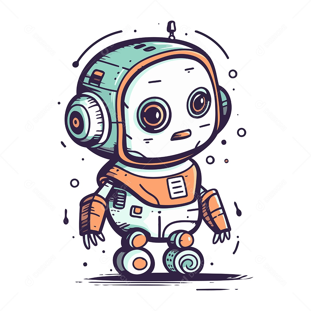 Robô Fofo de Desenho Animado Ilustração Vetor EPS