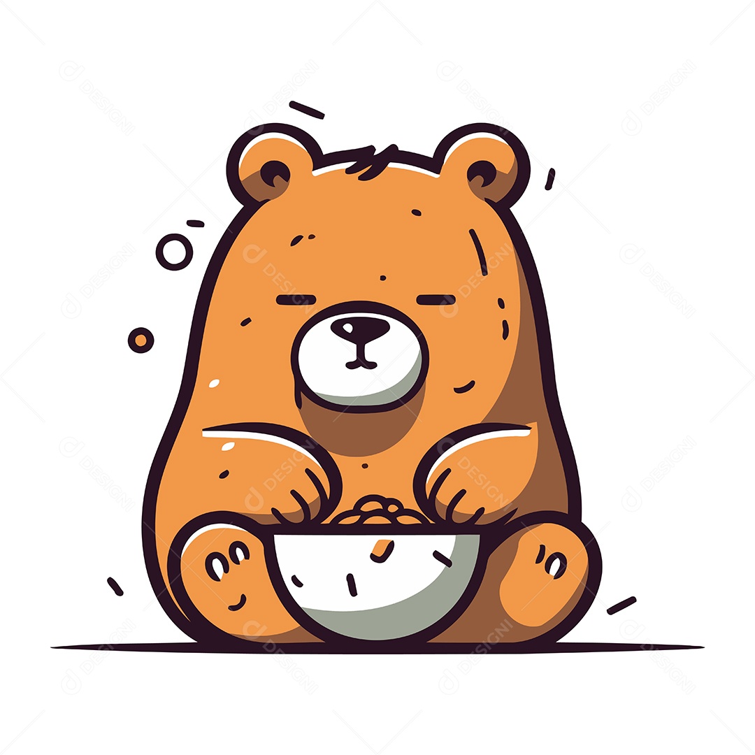 Urso Fofo com uma Tigela de Comida Ilustração Vetor EPS