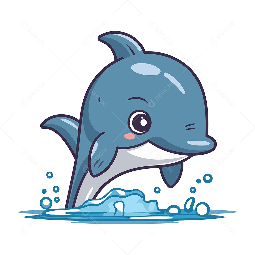 Golfinho Fofo de Desenho Animado Ilustração Vetor EPS