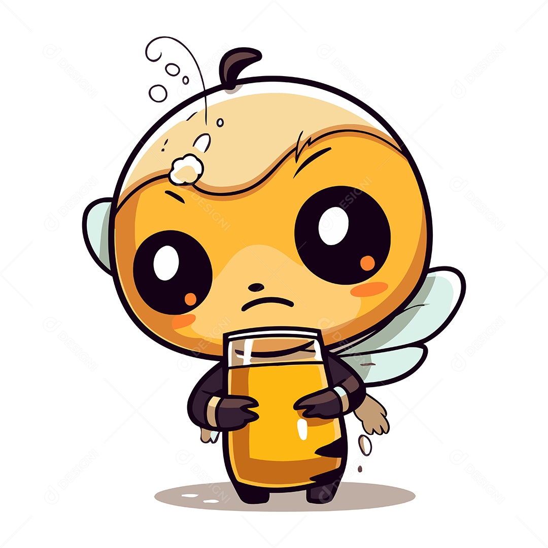 Abelha Fofa Segurando um Copo de Suco Ilustração Vetor EPS