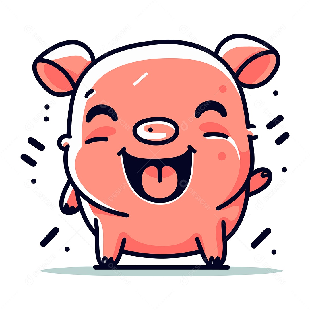 Porco Sorridente de Desenho Animado Ilustração Vetor EPS