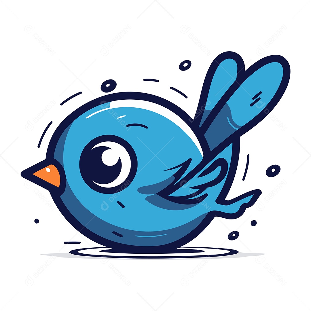 Pássaro Azul Fofo de Desenho Animado Ilustração Vetor EPS