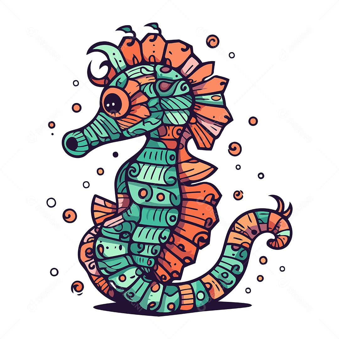 Cavalo Marinho de Desenho Animado Ilustração Vetor EPS