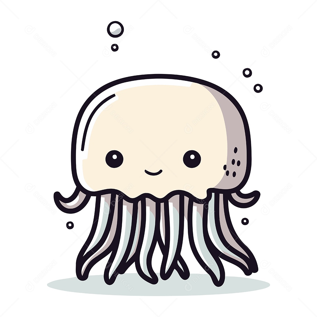 Água Viva Fofa de Desenho Animado Ilustração Vetor EPS