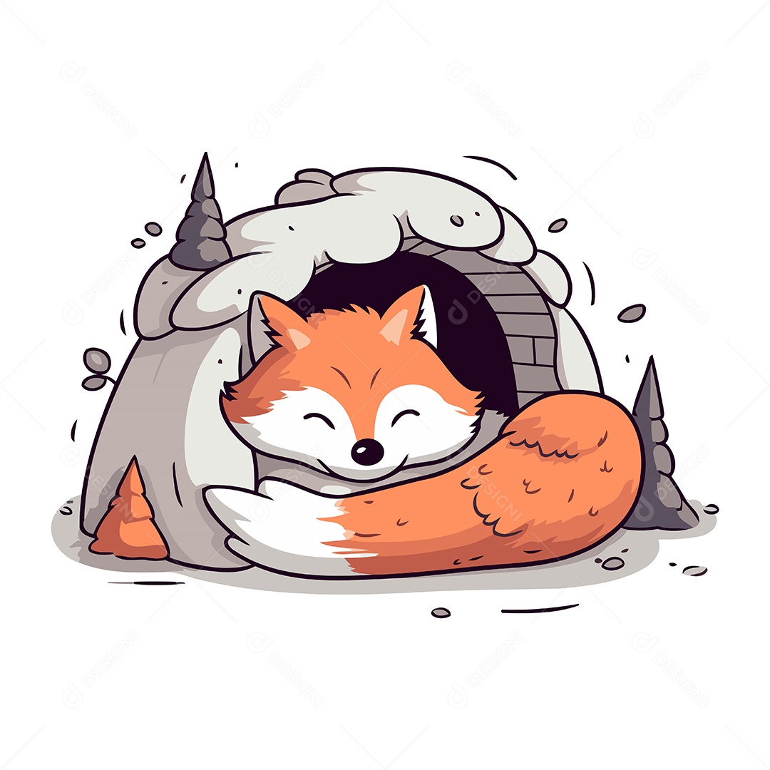 Raposa Fofa Dormindo Ilustração Vetor EPS