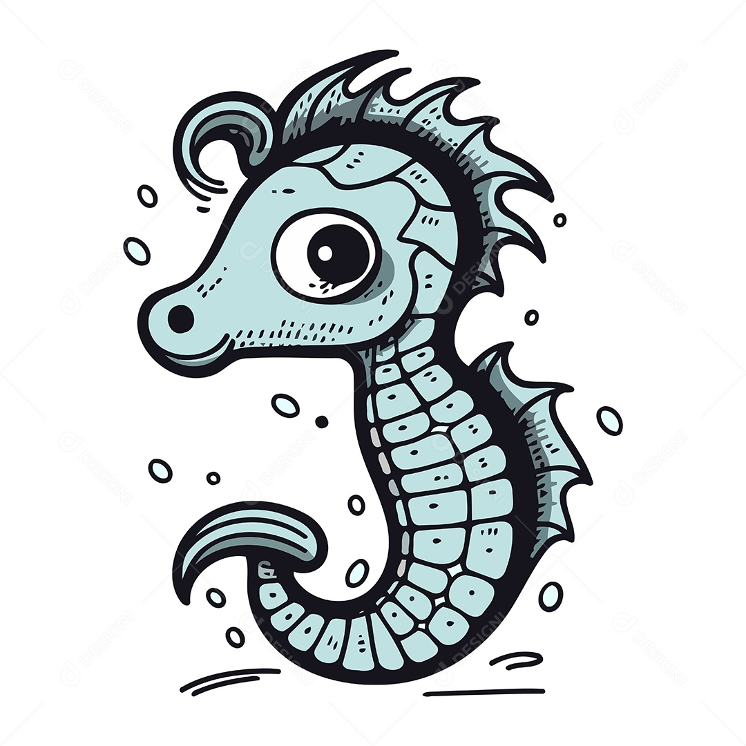 Cavalo Marinho de Desenho Animado Ilustração Vetor EPS