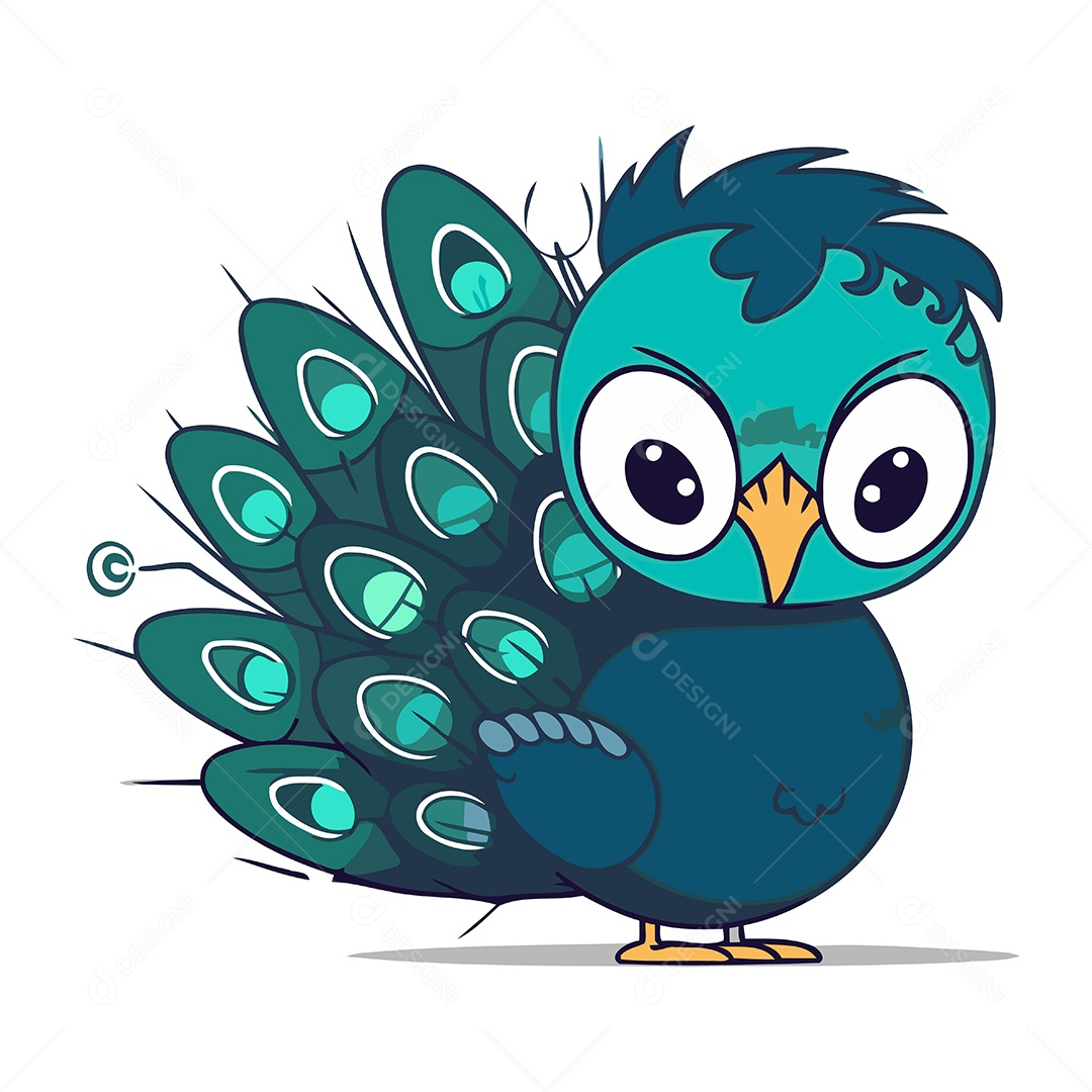 Pavão Fofo de Desenho Animado Ilustração Vetor EPS
