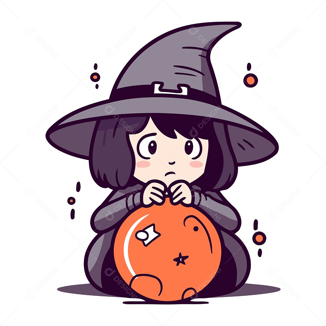 Menina Fantasiada de Bruxa Desenho Animado Ilustração Vetor EPS