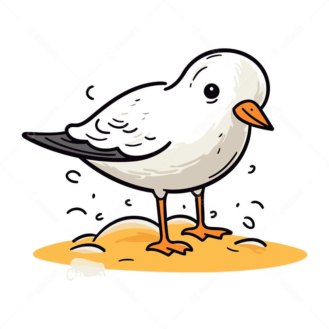 Gaivota Fofa de Desenho Animado na Praia Ilustração Vetor EPS