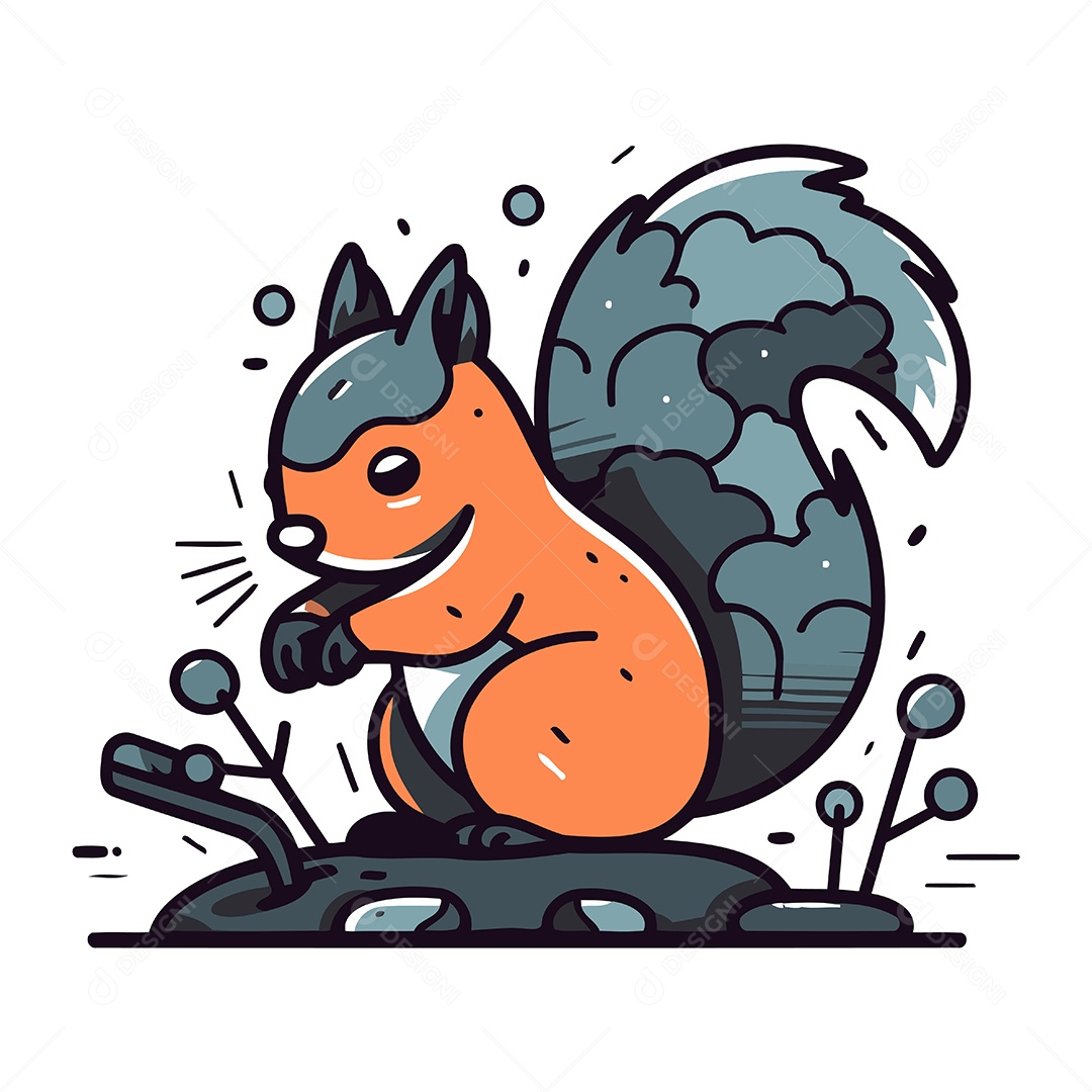 Esquilo Fofo de Desenho Animado em uma Pedra Ilustração Vetor EPS