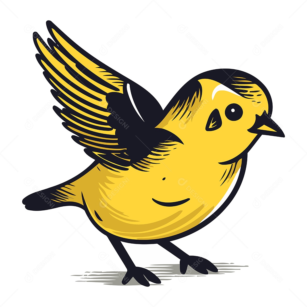 Pássaro Amarelo Fofo de Desenho Animado Ilustração Vetor EPS