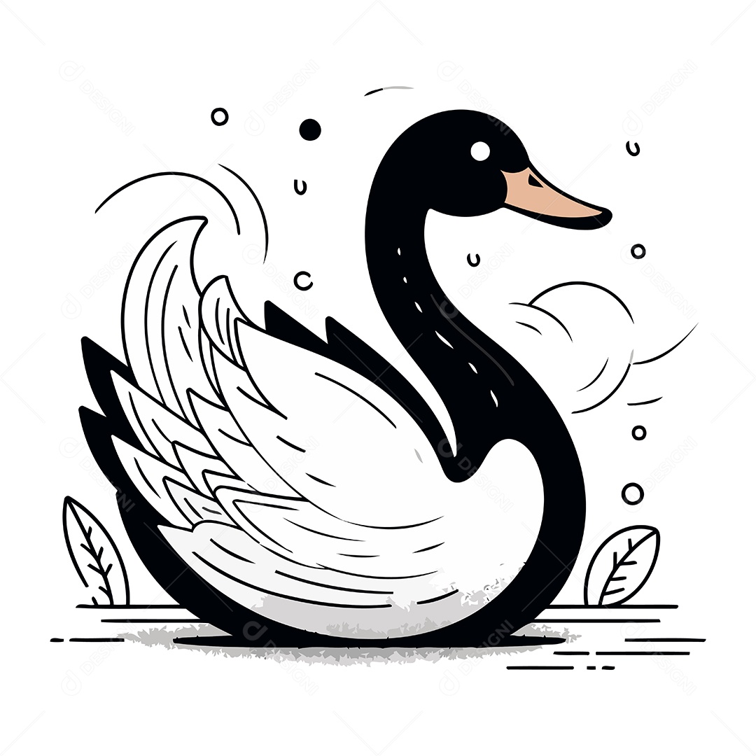 Cisne Negro de Desenho Animado Ilustração Vetor EPS
