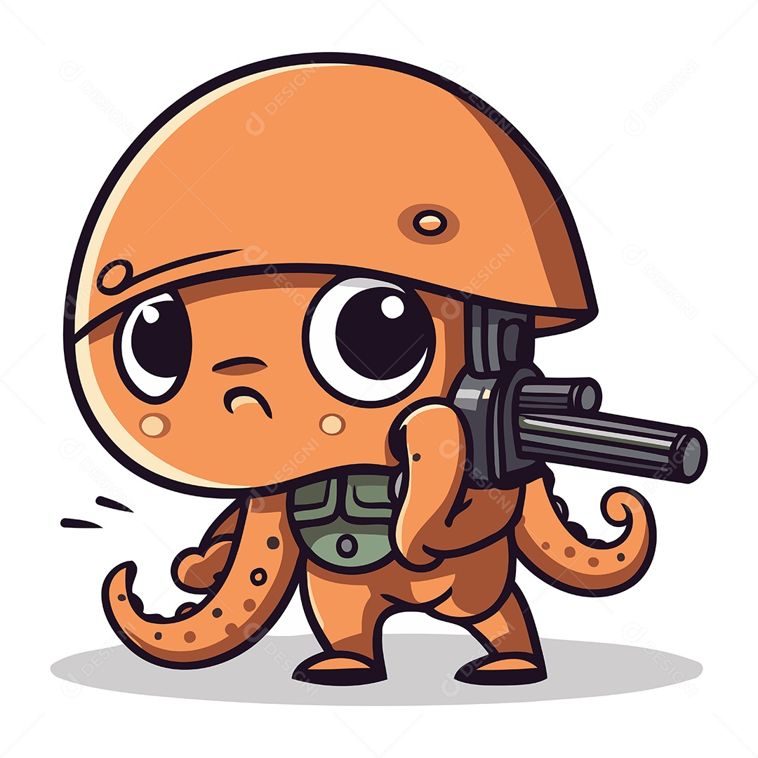 Polvo Fofo de Capacete com Arma Ilustração Vetor EPS