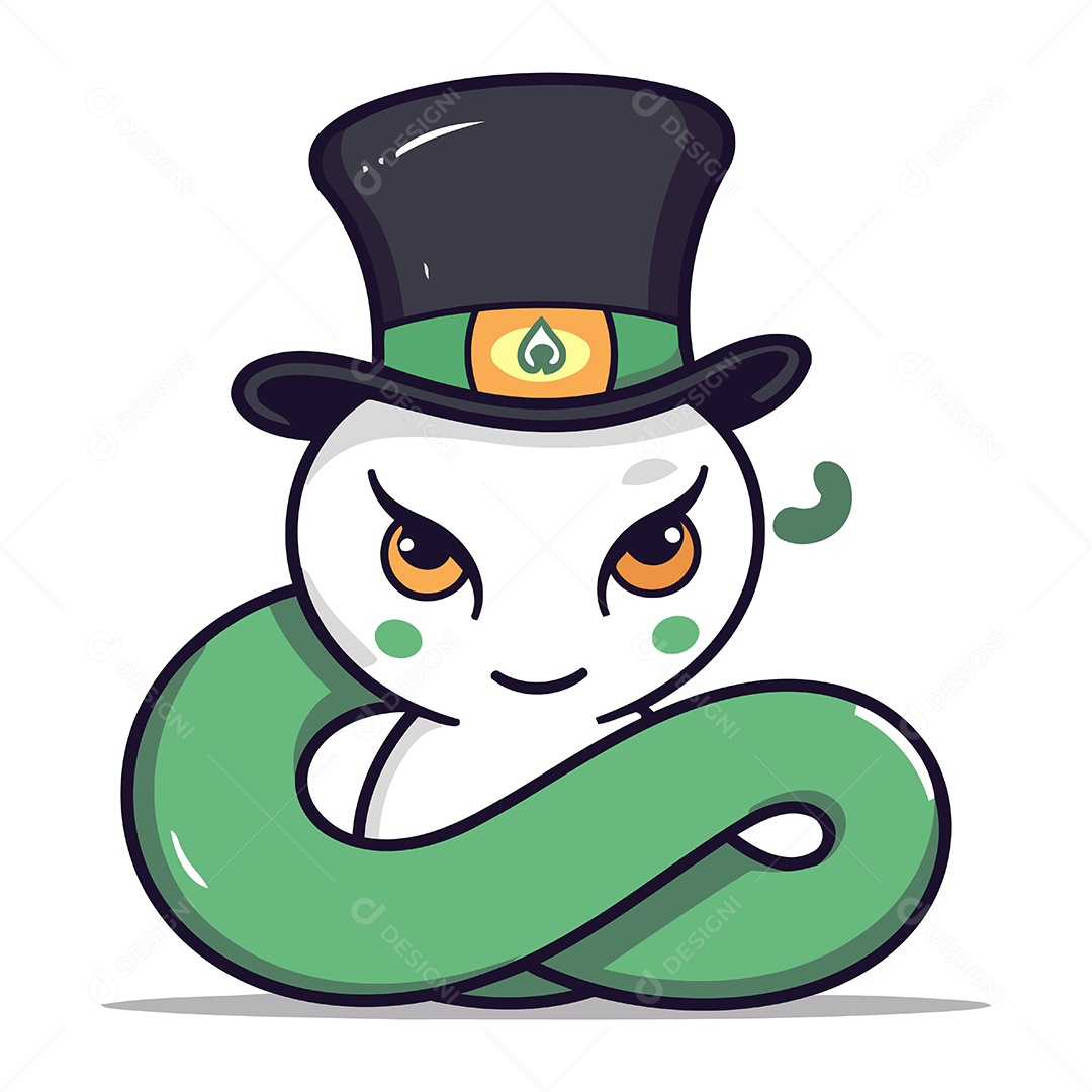 Cobra Fofa de Cartola Desenho Animado Ilustração Vetor EPS