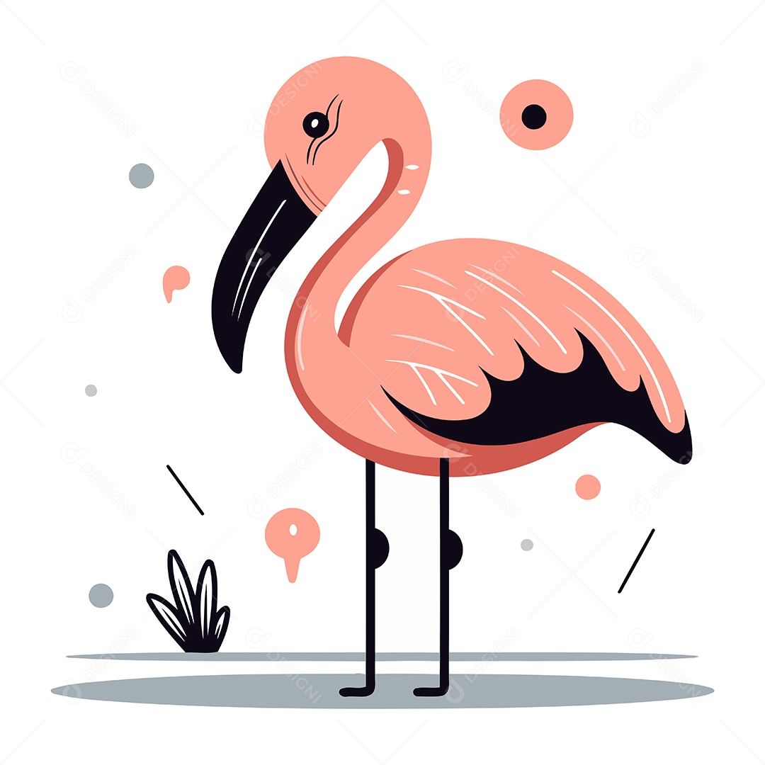 Flamingo Fofo de Desenho Animado Ilustração Vetor EPS