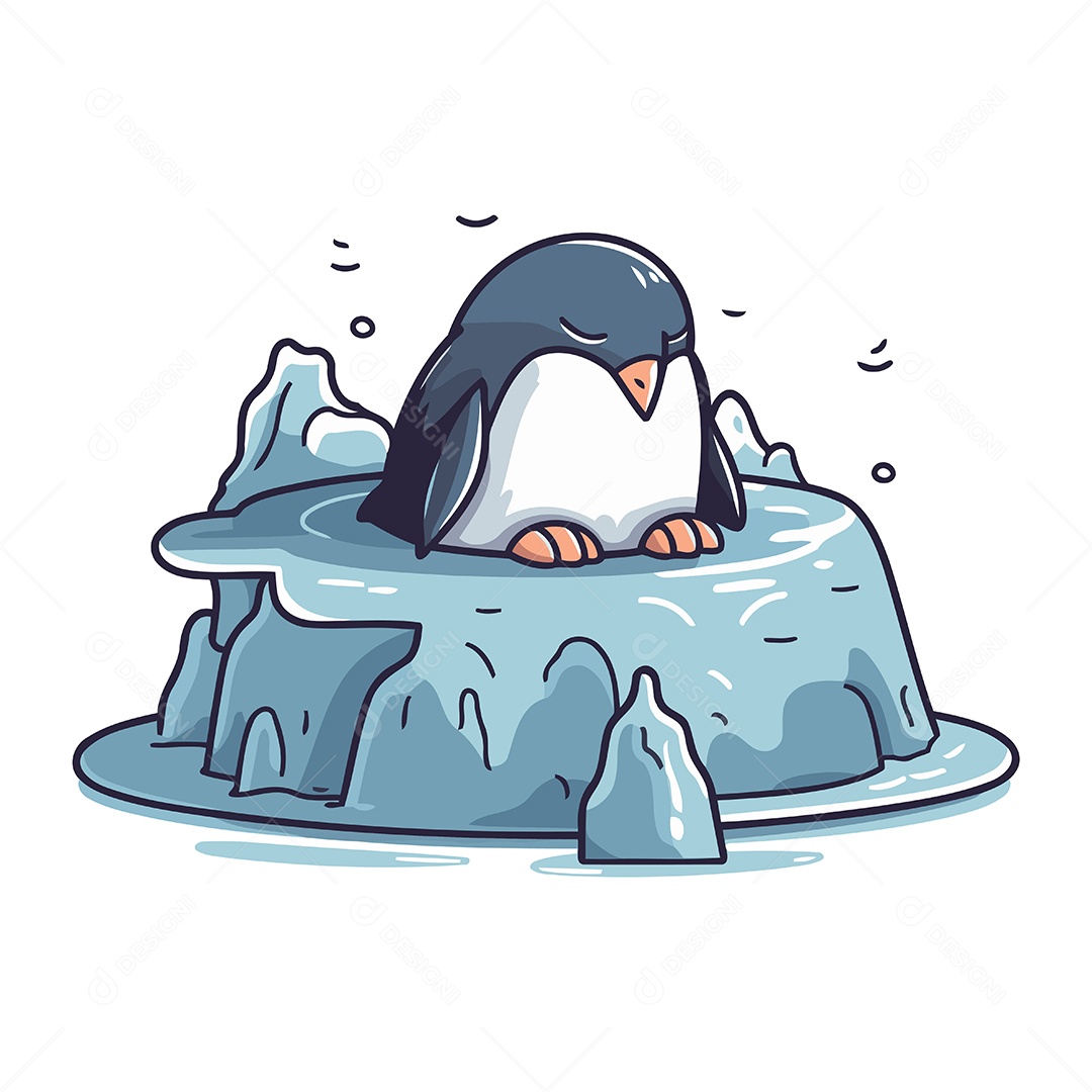 Pinguim Sentado em um Bloco de Gelo Ilustração Vetor EPS