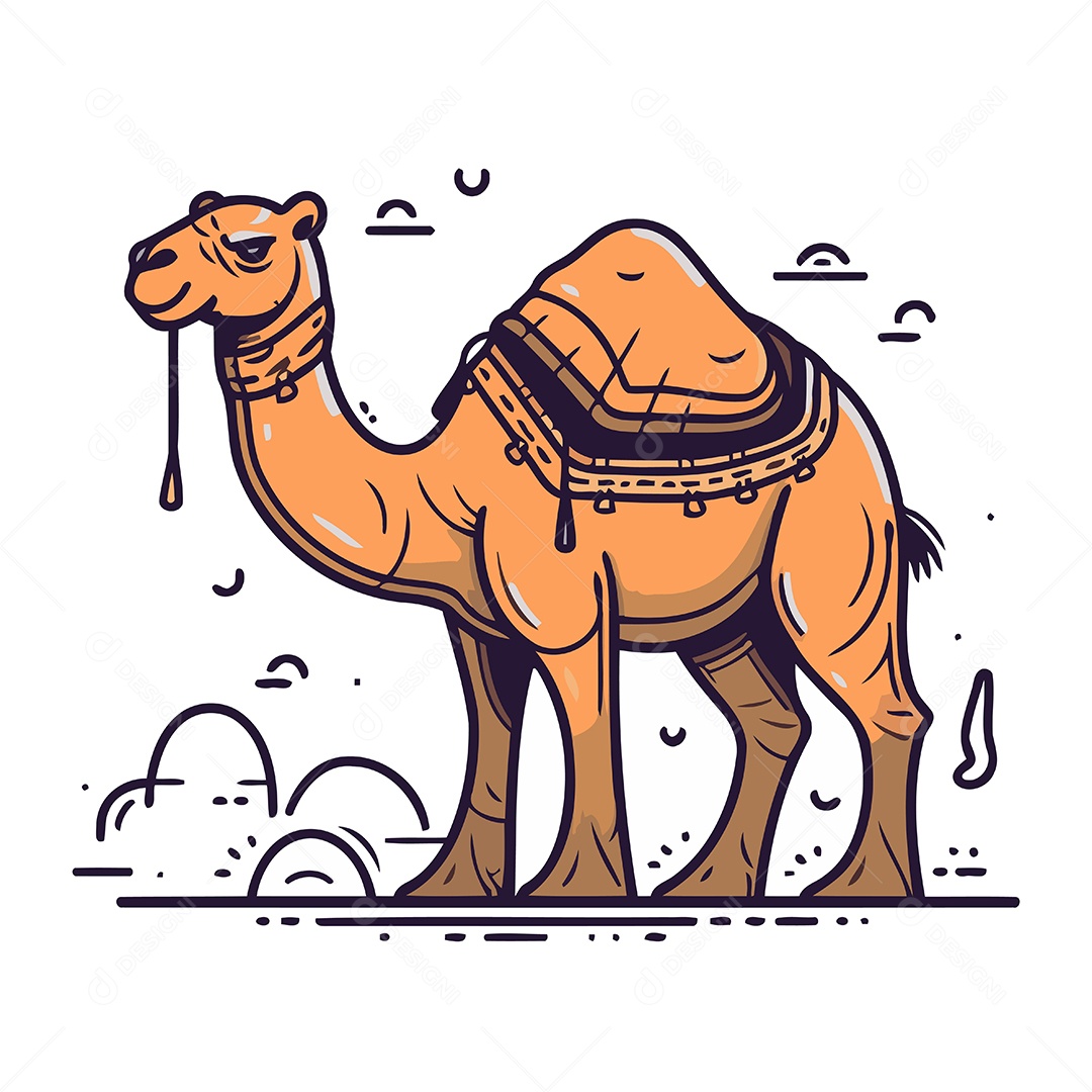Camelo no Deserto de Desenho Animado Ilustração Vetor EPS